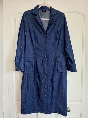 Jones New York Women's Denim Shirt Dress Size 8 Blue Belted Front Buttons Midi